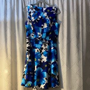 Blue floral A-line cocktail dress